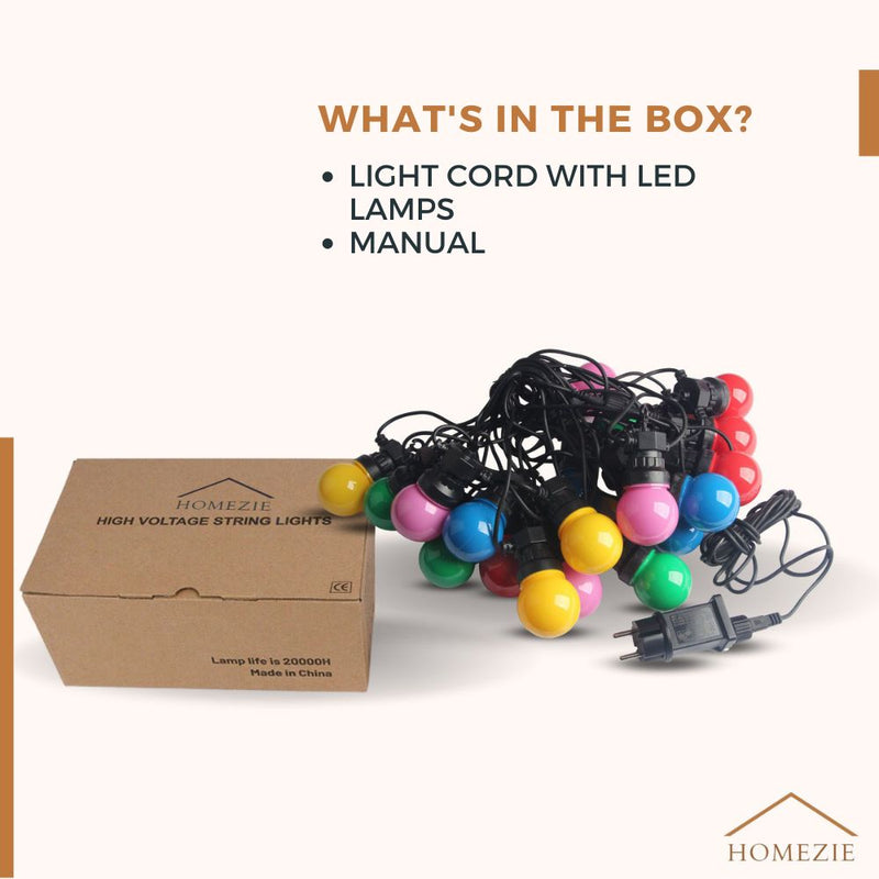 Homezie® Light String | RGB | LED Bulbs | Waterproof | 13 Meters with 20 LED Bulbs