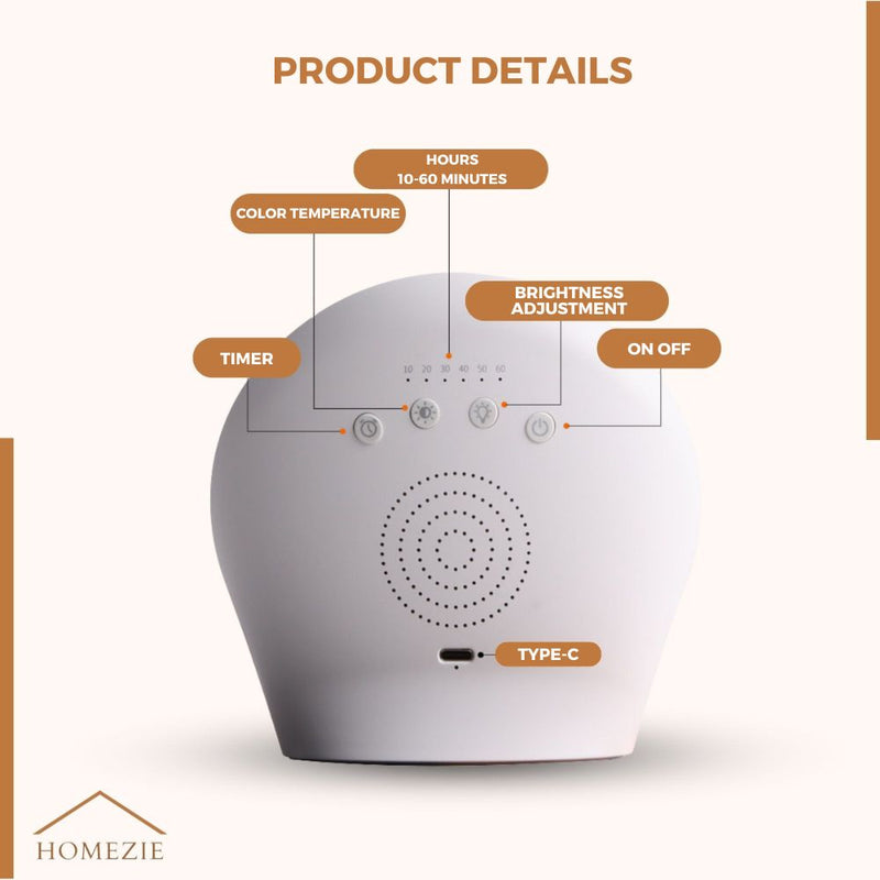 Homezie® Daylight Lamp | 10,000 lux | UV-free | Built-in timer | 3000-6500K | Boost your energy levels, focus & mood