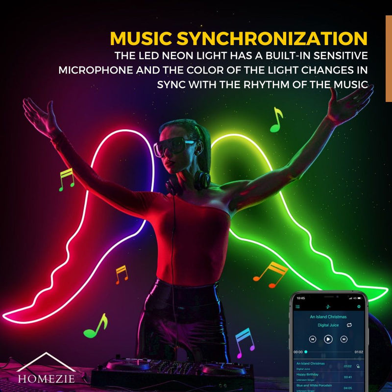 Homezie® LED Strip - Neon RGB - 3 meters - IP67 Waterproof - Bluetooth App Control & Remote Control