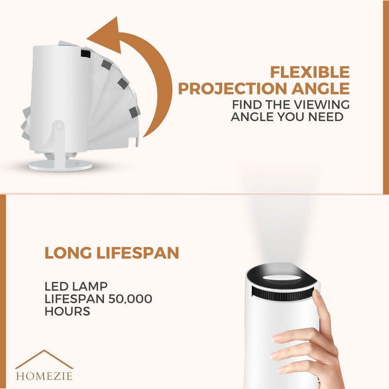 Homezie® Projector | WiFi, HDMI, Bluetooth | 4K Support | Built-In Android 11 | Projector