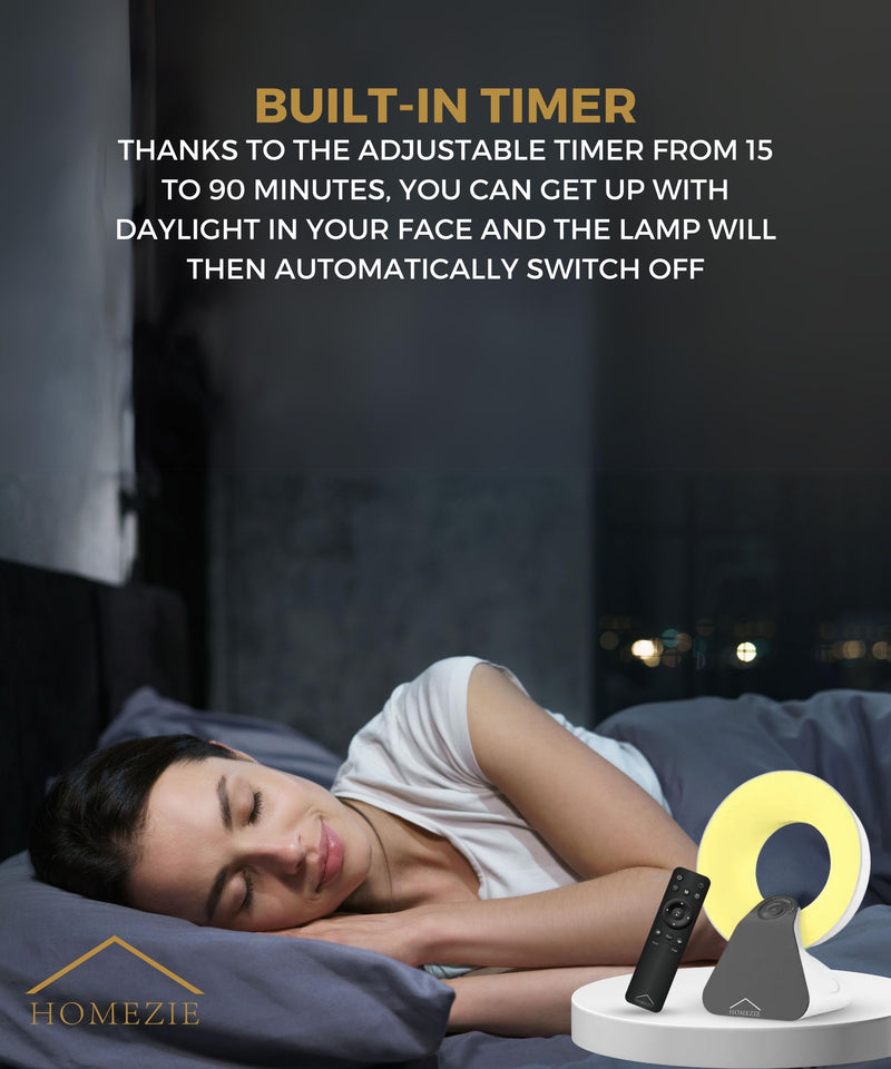 Homezie Daylight Lamp | Wake-Up Light | White Noise Machine | Built-In Timers | 10,000 Lux | Light Therapy Lamp
