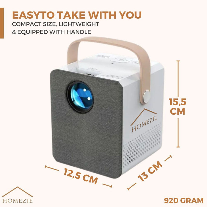 Homezie® Projector | Includes 2 3D Glasses, HDMI Cable, AV Cable, and Stand | Android 9.0 System | 6000 Lumens