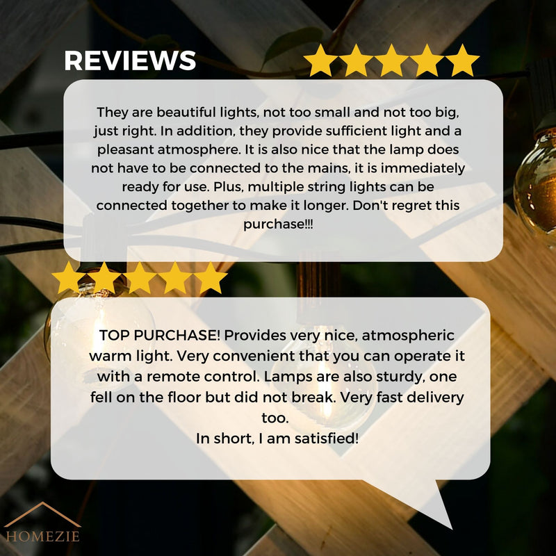 Homezie® fairy lights | IP65 waterproof | plastic S14 LED bulbs | warm white | connectable & dimmable | available in different lengths