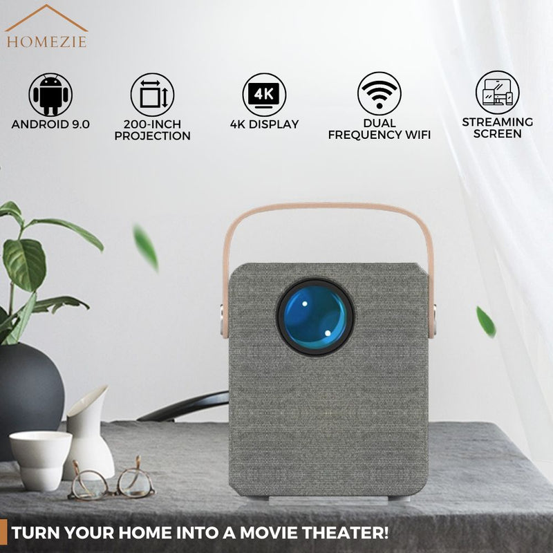 Homezie® Projector | Includes 2 3D Glasses, HDMI Cable, AV Cable, and Stand | Android 9.0 System | 6000 Lumens