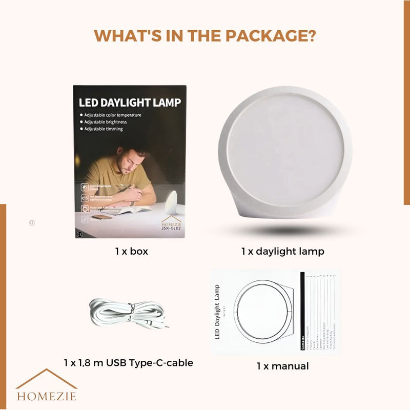 Homezie® Daylight Lamp | 10,000 lux | UV-free | Built-in timer | 3000-6500K | Boost your energy levels, focus & mood
