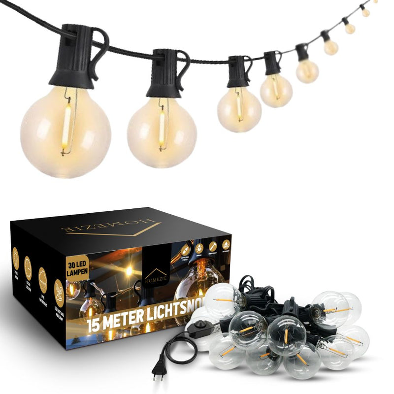 Homezie® Light String | Warm White | G40 LED Bulbs | Waterproof | Dimmable & Connectable | Outdoor Lighting | Available in Multiple Lengths