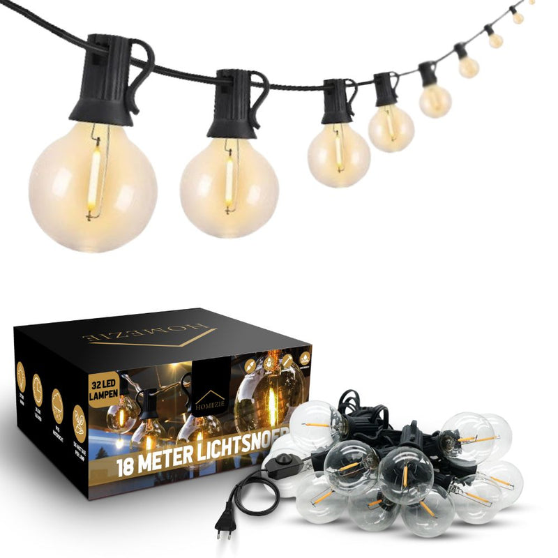 Homezie® Light String | Warm White | G40 LED Bulbs | Waterproof | Dimmable & Connectable | Outdoor Lighting | Available in Multiple Lengths
