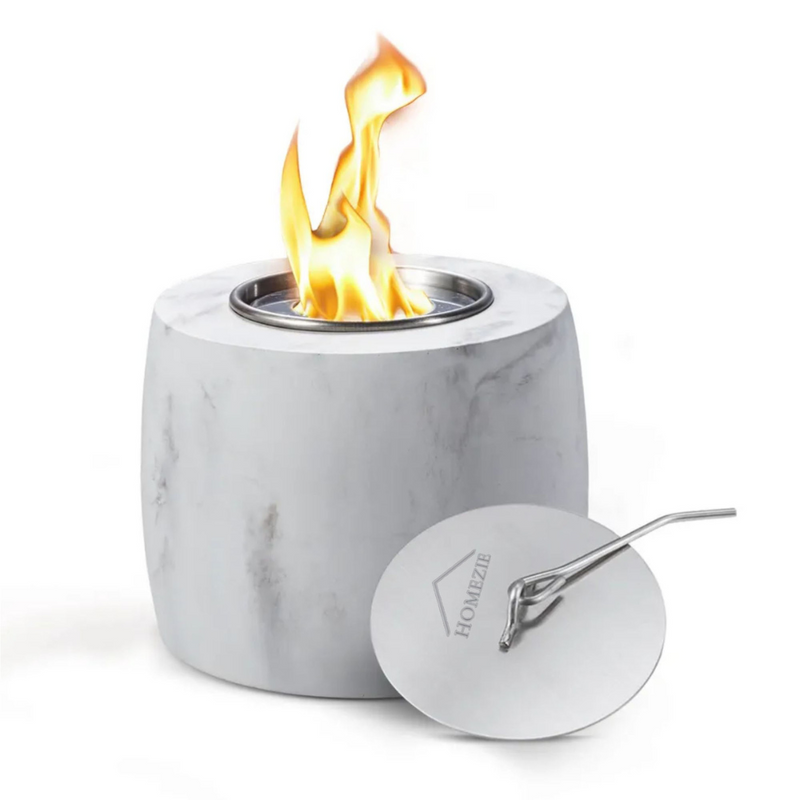 Homezie® Table Fireplace | For Indoor & Outdoor Use | Round Marble Gray | Ambient Fireplace | Bio Ethanol Fireplace