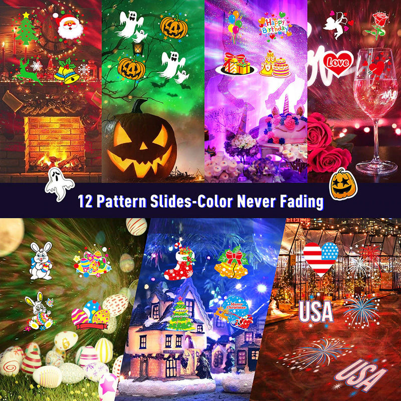 Homezie Projector | 12 Interchangeable Slides | Christmas, Halloween, Birthday, etc. | With Remote Control