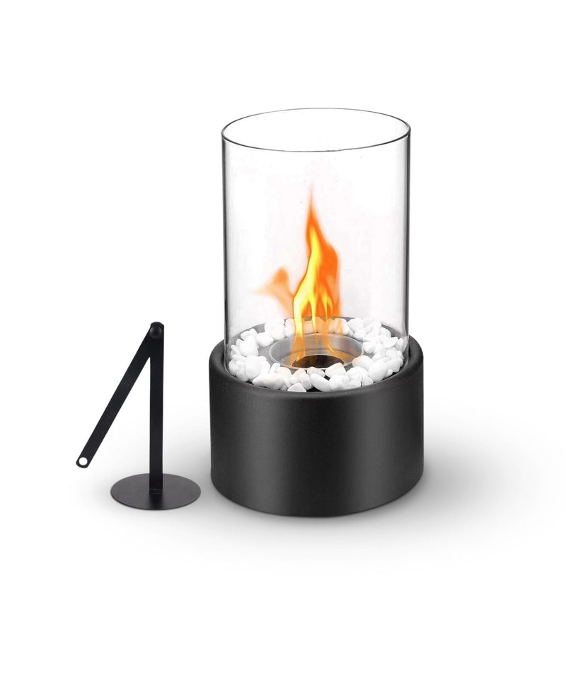 Homezie® Table Fireplace | Round Black | For Indoor & Outdoor Use | With Fire Extinguisher | Bio Ethanol Ambient Fireplace