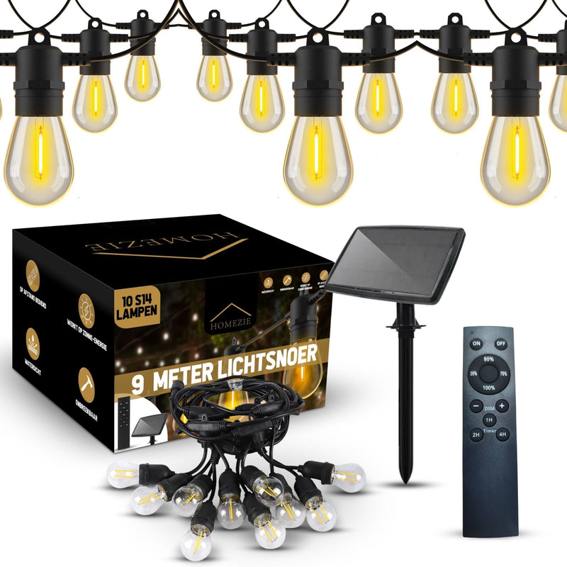 Homezie Solar-Powered Light String | IP65 Waterproof | With Remote Control | S14 LED Bulbs | Solar Garden Lighting
