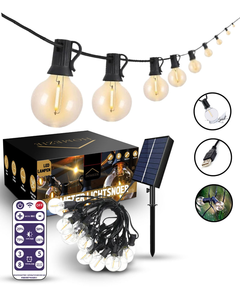 Homezie® Solar fairy lights | With remote control | IP65 waterproof | G40 LED bulbs | Available in different lengths