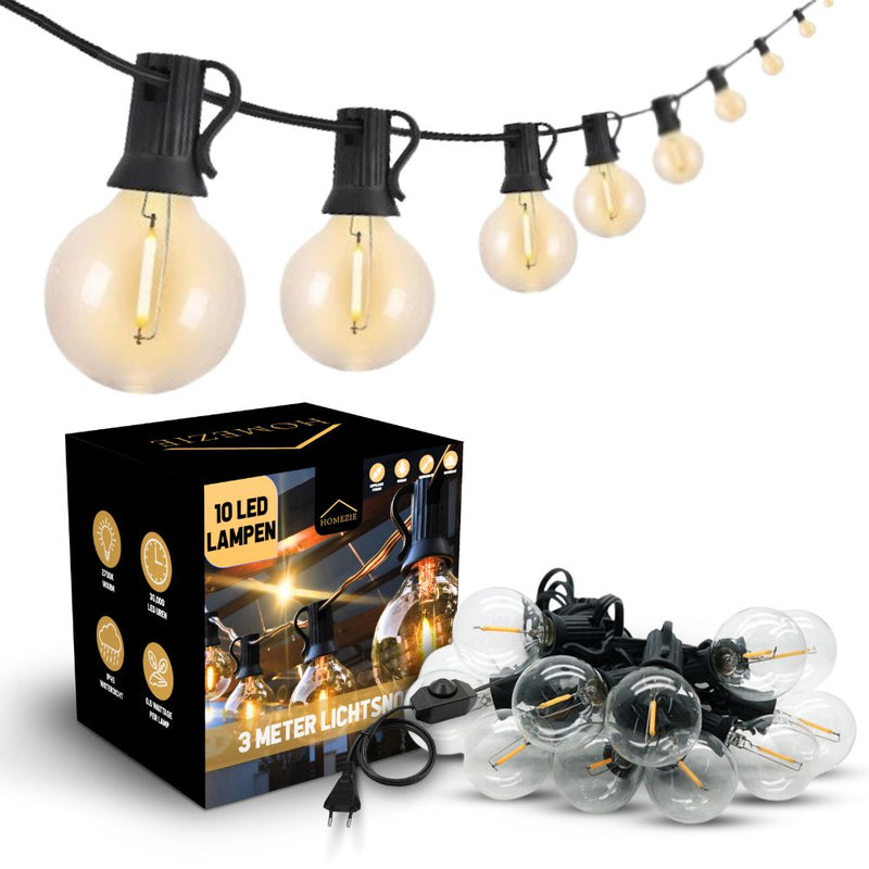 Homezie® Light String | Warm White | G40 LED Bulbs | Waterproof | Dimmable & Connectable | Outdoor Lighting | Available in Multiple Lengths
