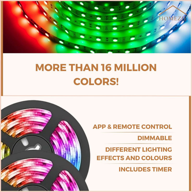 Homezie® LED strips | 15 meters | With app and remote control | LED lighting