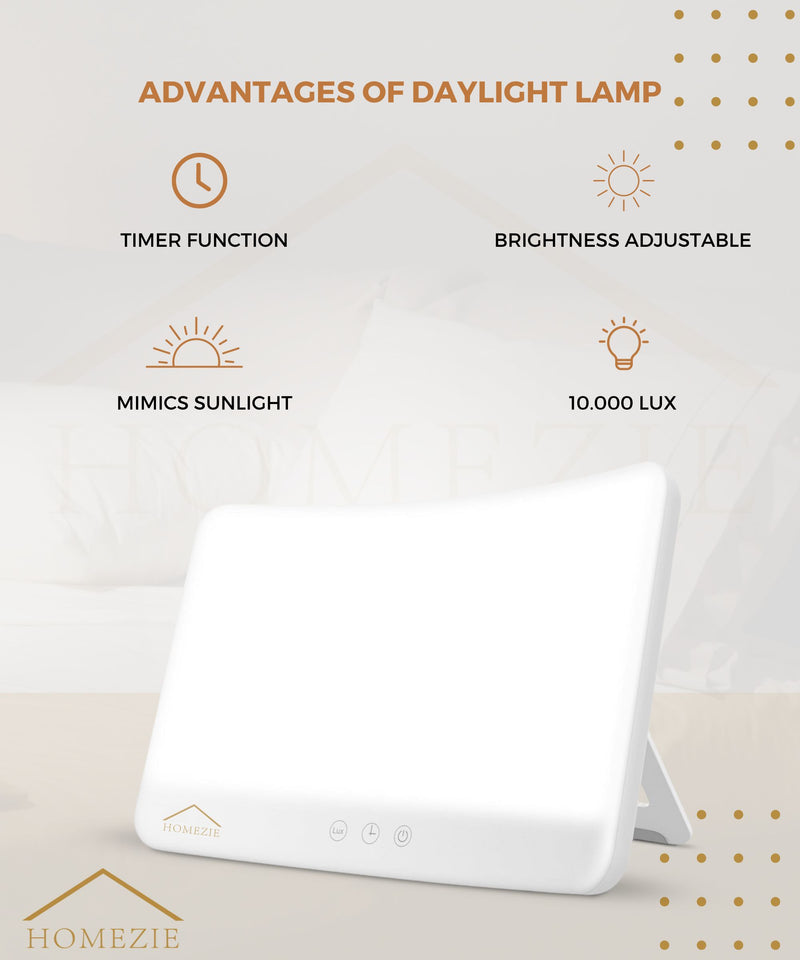 Homezie® Daylight lamp | Built-in timer | 10,000 lux | Light therapy lamp | 3 color options