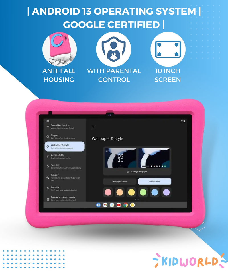 KidWorld® Kids Tablet Pink & Blue | 4GB RAM + 64GB Storage | 5000 mAh | 10-Inch Screen | Android 13 | Children's Tablet