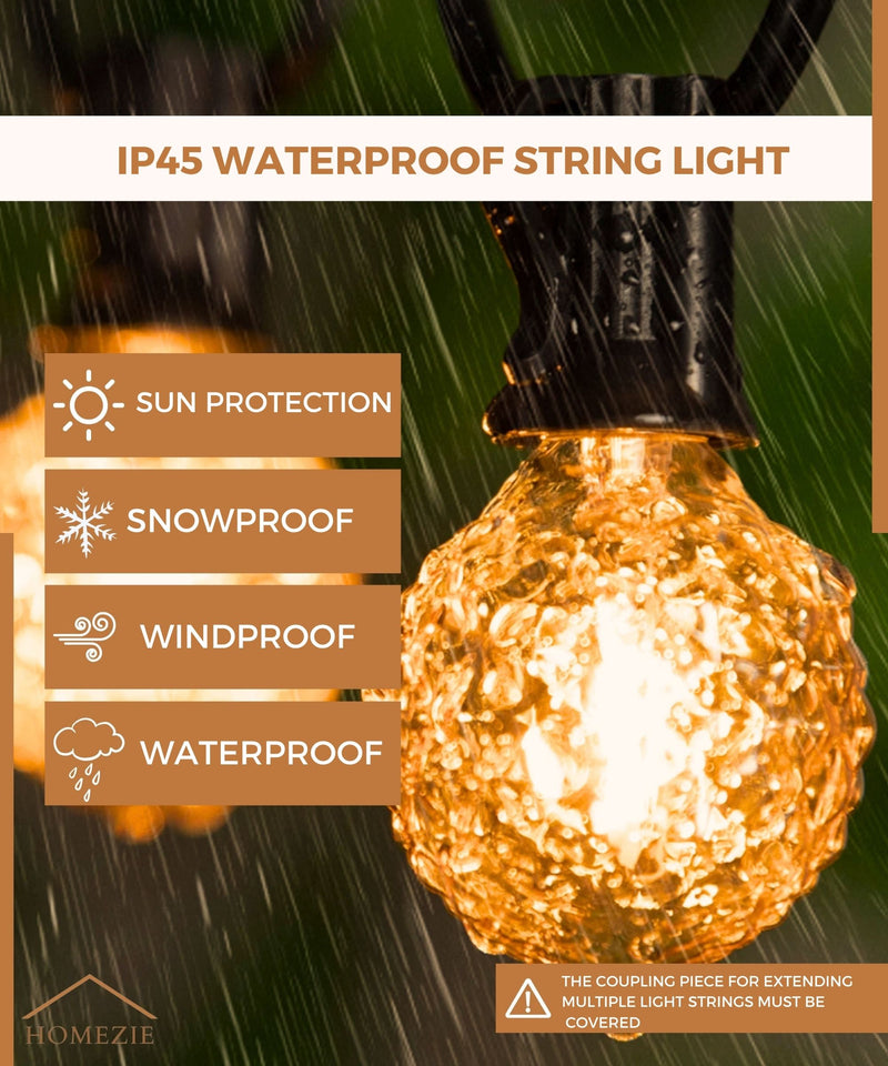 Homezie® fairy lights 15 meters with 30 LED bulbs | cone design | including 3m extension cable with dimmer | waterproof | warm white | connectable & dimmable