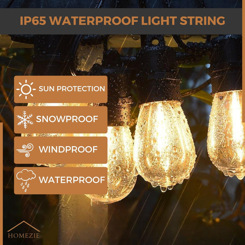 Homezie Solar-Powered Light String | IP65 Waterproof | With Remote Control | S14 LED Bulbs | Solar Garden Lighting