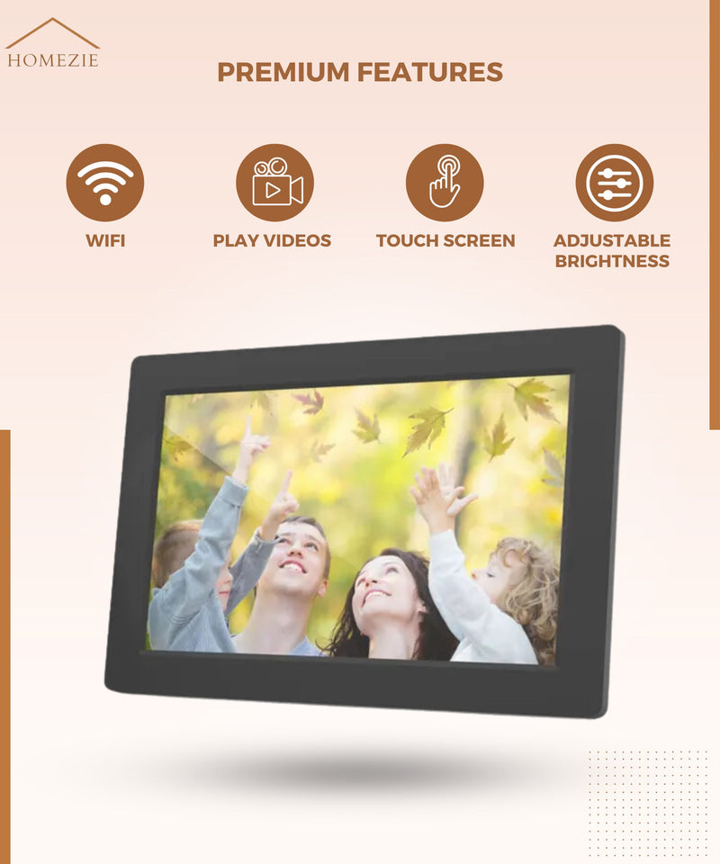 Homezie® Digital picture frame | Frameo App | High-resolution pictures | 10-inch touchscreen display | WiFi Digital picture frame