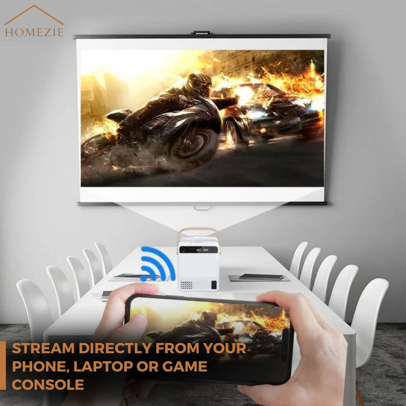 Homezie® Projector | Includes 2 3D Glasses, HDMI Cable, AV Cable, and Stand | Android 9.0 System | 6000 Lumens