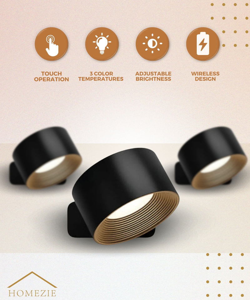 Homezie Wall Lamp | 3 Color Temperatures | Touch Control | Adjustable Brightness | USB Rechargeable