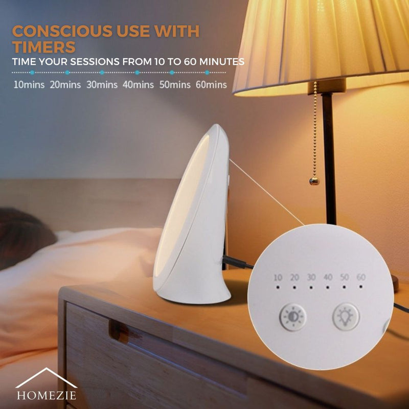 Homezie® Daylight Lamp | 10,000 lux | UV-free | Built-in timer | 3000-6500K | Boost your energy levels, focus & mood