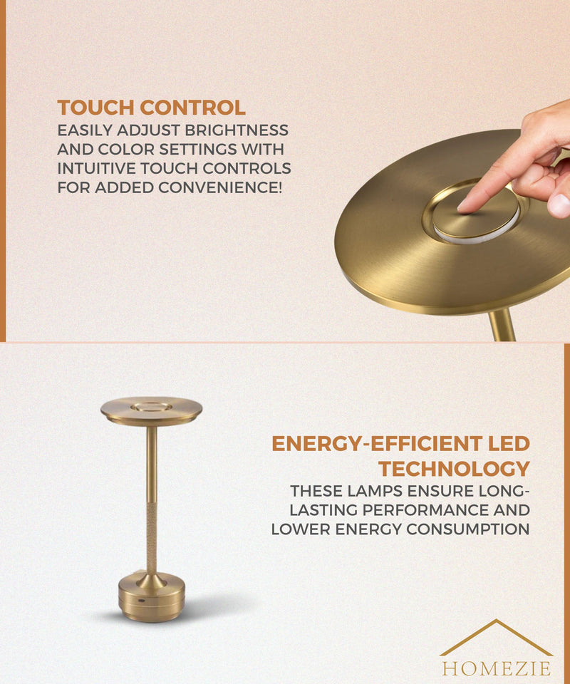 Homezie LuxeTouch | Wireless Table Lamp | USB Rechargeable | With Touch Control | Dining Table Lamp | Ambient Lighting