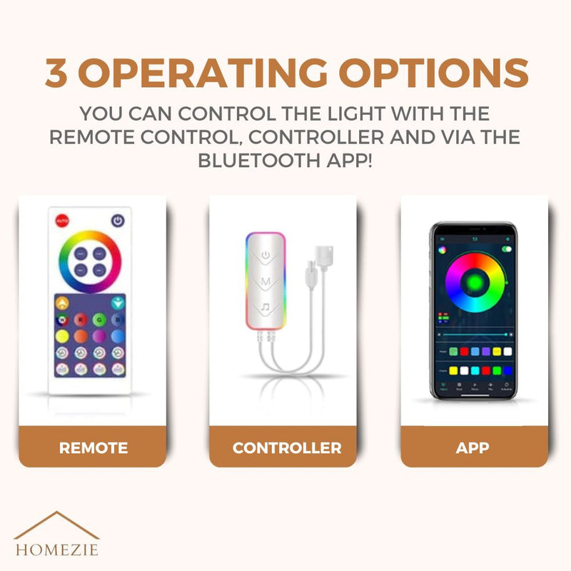 Homezie® LED Strip - Neon RGB - 3 meters - IP67 Waterproof - Bluetooth App Control & Remote Control