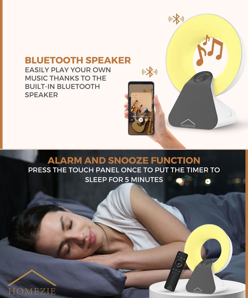 Homezie Daylight Lamp | Wake-Up Light | White Noise Machine | Built-In Timers | 10,000 Lux | Light Therapy Lamp