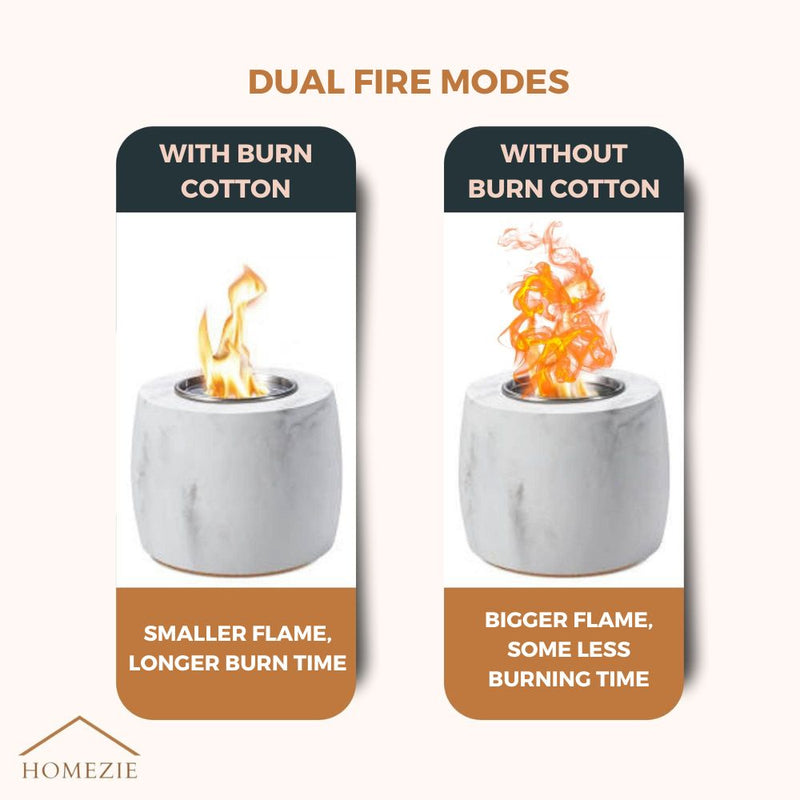 Homezie® Table Fireplace | For Indoor & Outdoor Use | Round Marble Gray | Ambient Fireplace | Bio Ethanol Fireplace