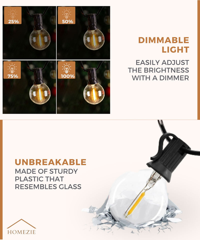Homezie® Solar fairy lights | With remote control | IP65 waterproof | G40 LED bulbs | Available in different lengths