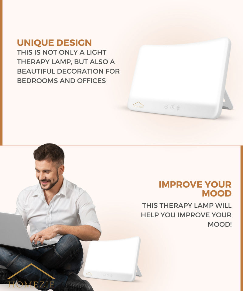 Homezie® Daylight lamp | Built-in timer | 10,000 lux | Light therapy lamp | 3 color options