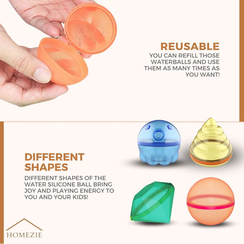 KidWorld® Reusable Water Balloons | 5 Fun Shapes | Self-Sealing | Reusable