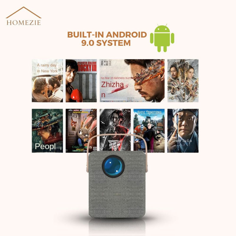 Homezie® Projector | Includes 2 3D Glasses, HDMI Cable, AV Cable, and Stand | Android 9.0 System | 6000 Lumens