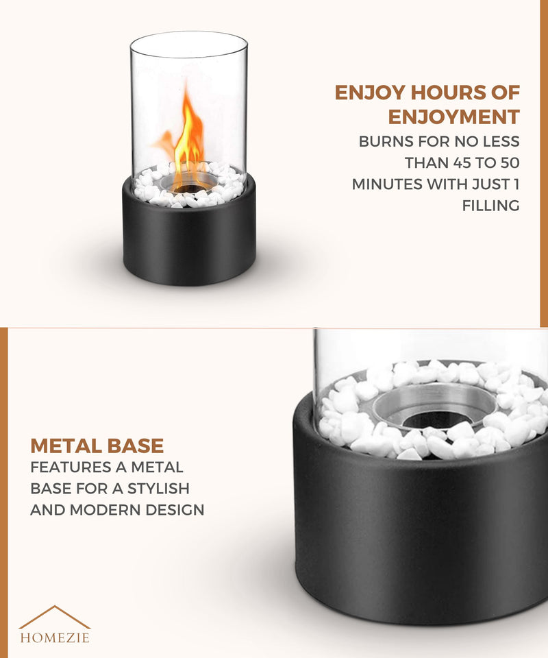 Homezie® Table Fireplace | Round Black | For Indoor & Outdoor Use | With Fire Extinguisher | Bio Ethanol Ambient Fireplace