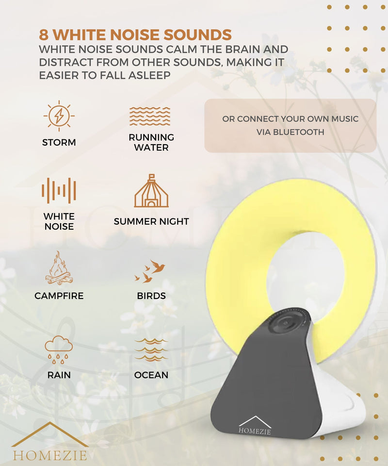 Homezie Daylight Lamp | Wake-Up Light | White Noise Machine | Built-In Timers | 10,000 Lux | Light Therapy Lamp