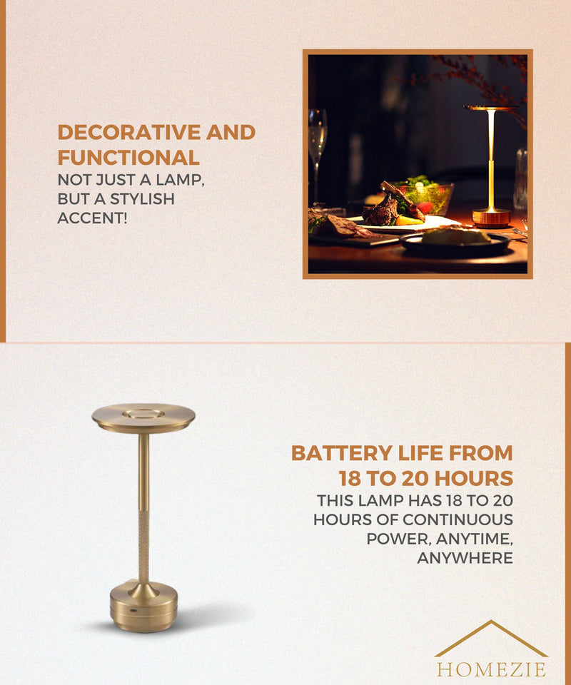 Homezie LuxeTouch | Wireless Table Lamp | USB Rechargeable | With Touch Control | Dining Table Lamp | Ambient Lighting