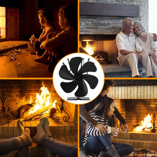Homezie® Stove fan for wood stoves | Including heat shield and temperature display | 6 blades | Stove fan | Fireplace fan