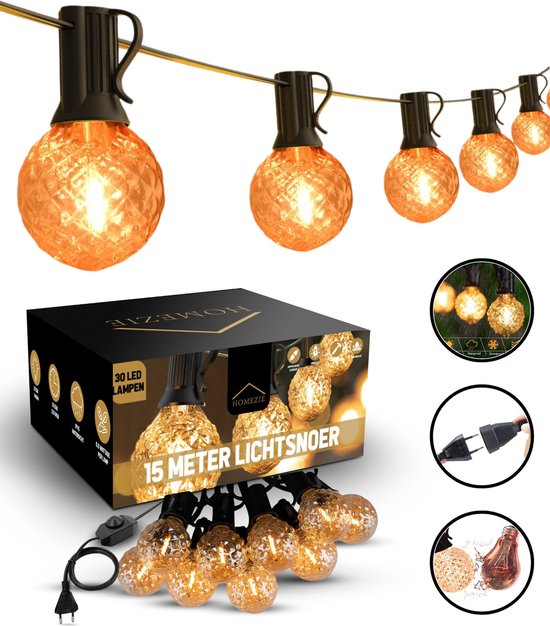 Homezie® Light String | Warm White | G40 LED Bulbs | Waterproof | Dimmable & Connectable | Outdoor Lighting | Available in Multiple Lengths
