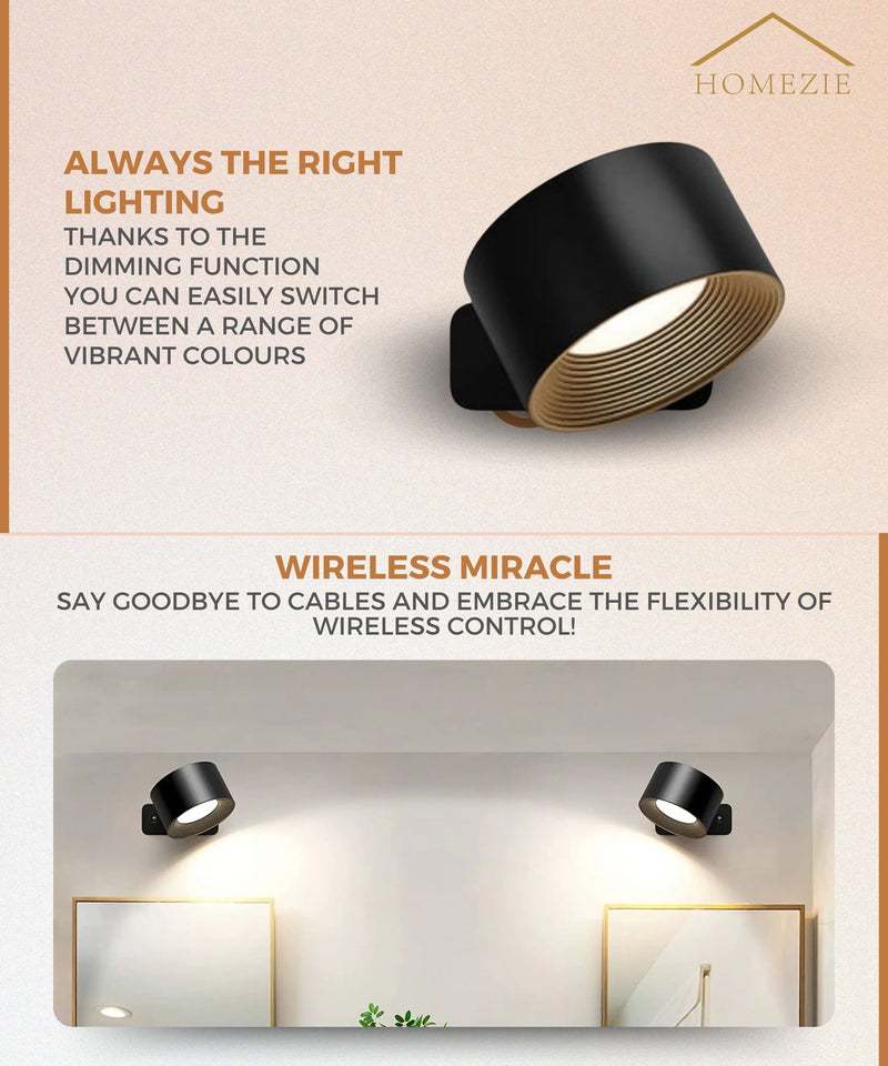 Homezie Wall Lamp | 3 Color Temperatures | Touch Control | Adjustable Brightness | USB Rechargeable