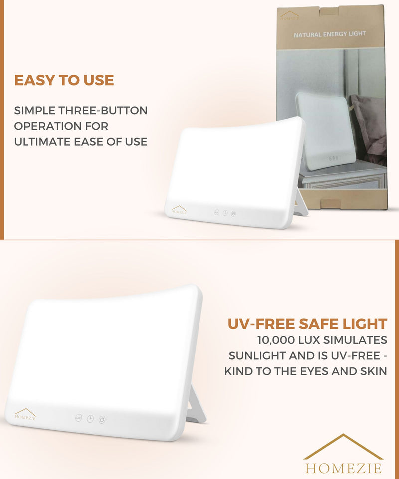 Homezie® Daylight lamp | Built-in timer | 10,000 lux | Light therapy lamp | 3 color options