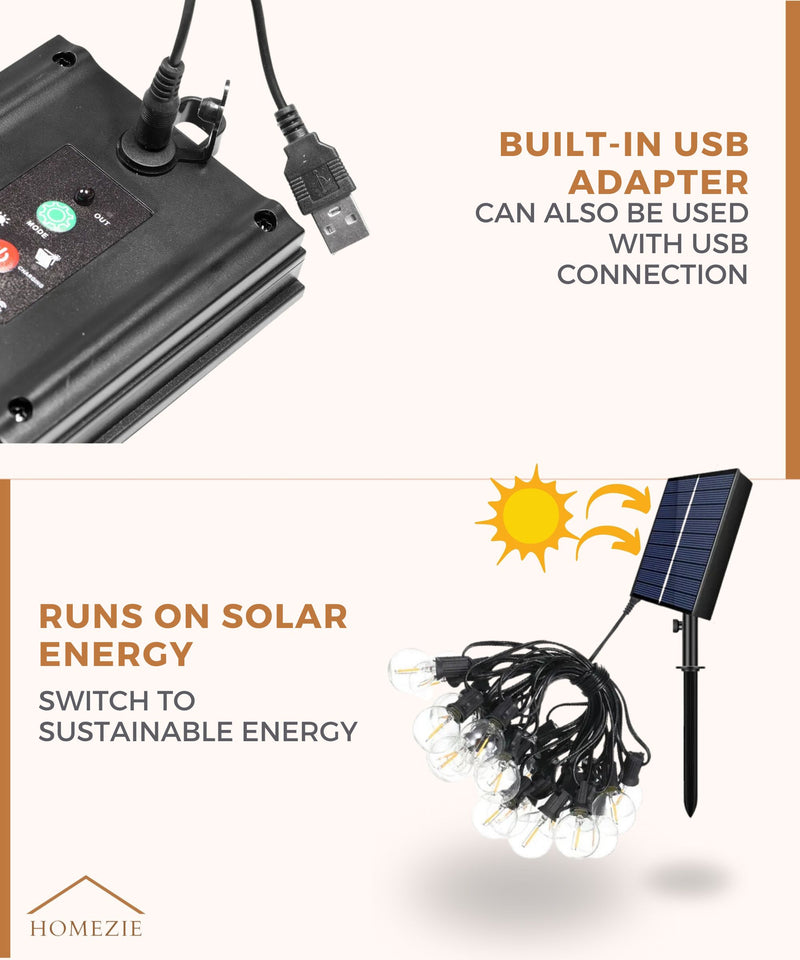 Homezie® Solar fairy lights | With remote control | IP65 waterproof | G40 LED bulbs | Available in different lengths