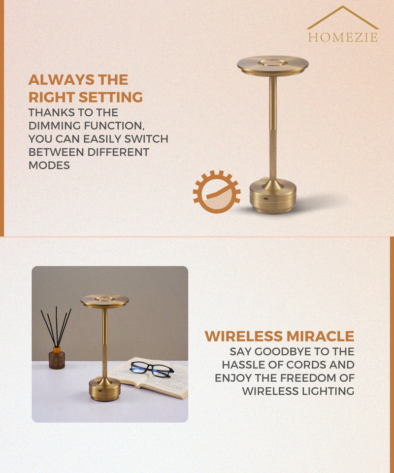 Homezie LuxeTouch | Wireless Table Lamp | USB Rechargeable | With Touch Control | Dining Table Lamp | Ambient Lighting