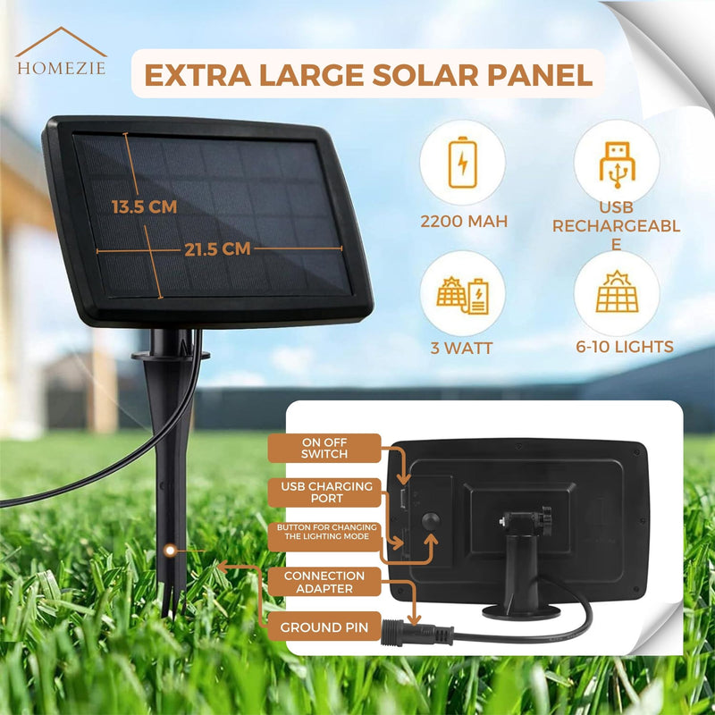 Homezie Solar-Powered Light String | IP65 Waterproof | With Remote Control | S14 LED Bulbs | Solar Garden Lighting
