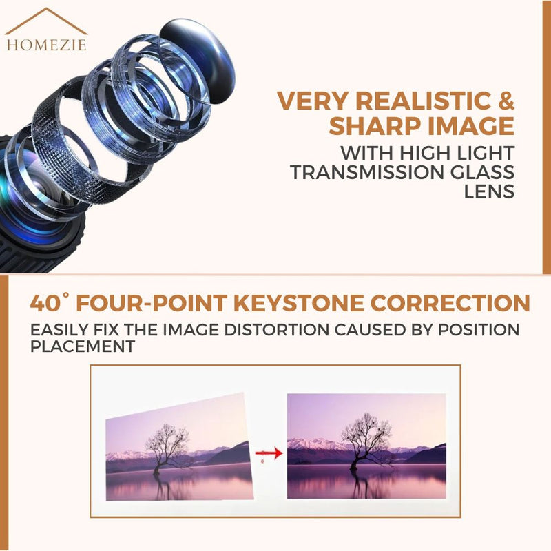 Homezie® Projector | Includes 2 3D Glasses, HDMI Cable, AV Cable, and Stand | Android 9.0 System | 6000 Lumens