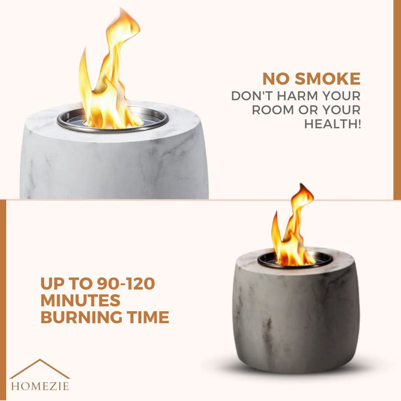 Homezie® Table Fireplace | For Indoor & Outdoor Use | Round Marble Gray | Ambient Fireplace | Bio Ethanol Fireplace