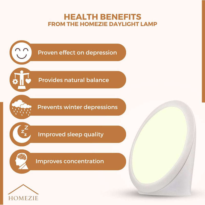 Homezie® Daylight Lamp | 10,000 lux | UV-free | Built-in timer | 3000-6500K | Boost your energy levels, focus & mood