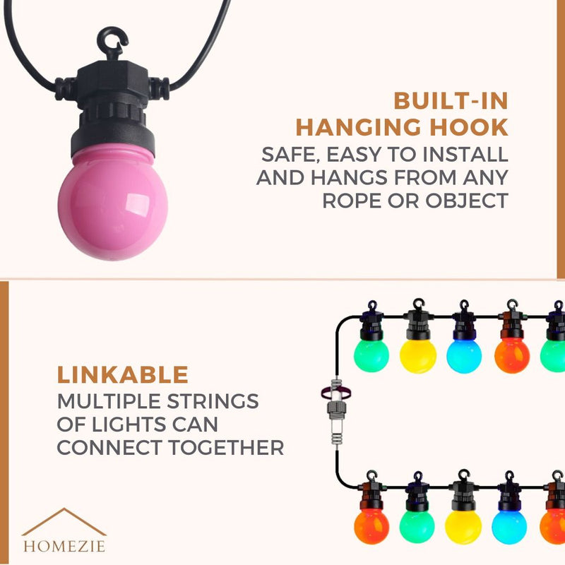 Homezie® Light String | RGB | LED Bulbs | Waterproof | 13 Meters with 20 LED Bulbs
