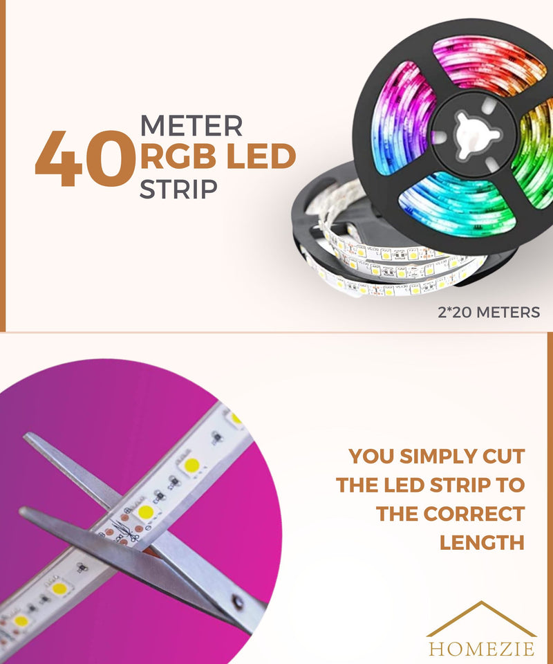 Homezie® LED strips | 40 meters | With app and remote control | LED lighting