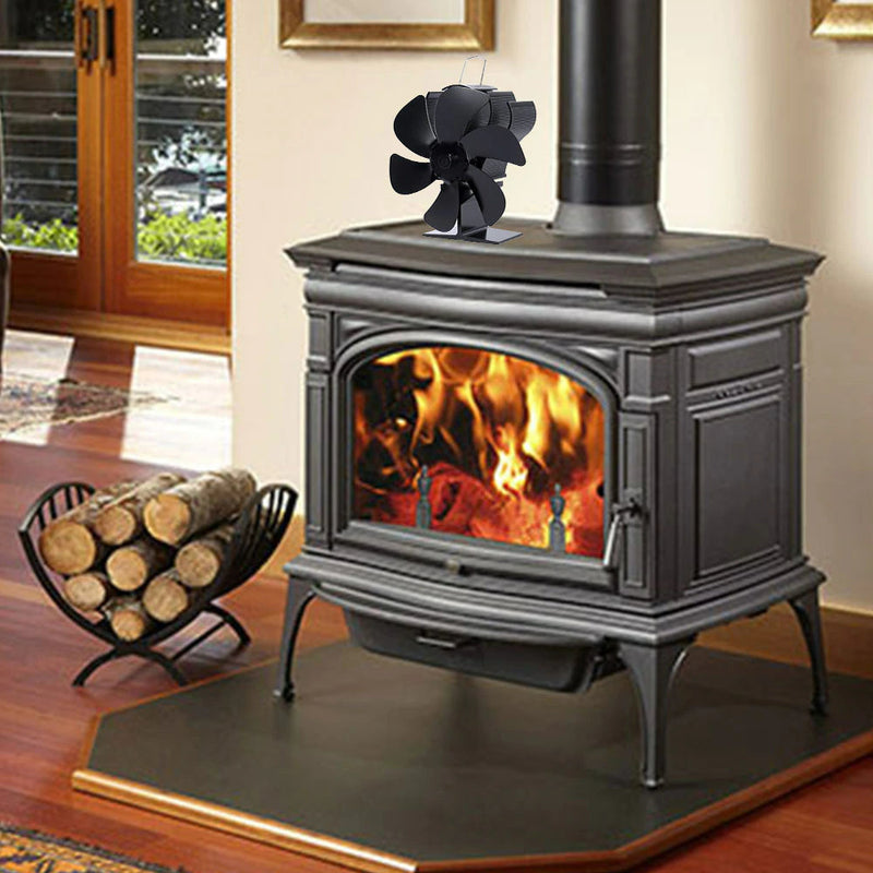 Homezie® Stove fan for wood stoves | Including heat shield and temperature display | 6 blades | Stove fan | Fireplace fan